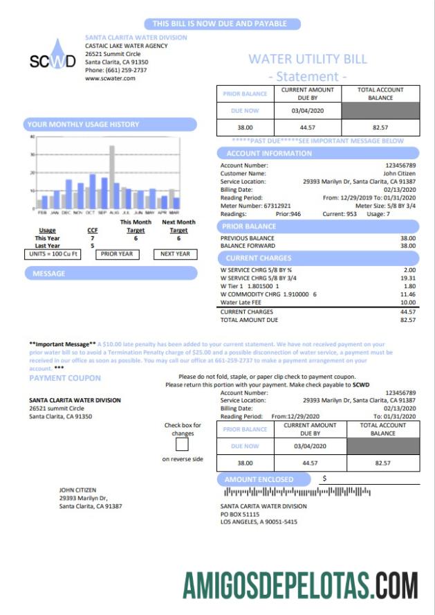 Profesional AS California Santa Clarita Air Division (SCWD) Tagihan Tagihan templat in Word and PDF format