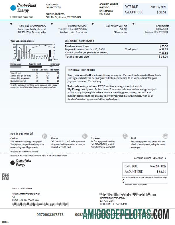 Profesional AS Center Point Energy Tagihan Tagihan templat in Word and PDF format