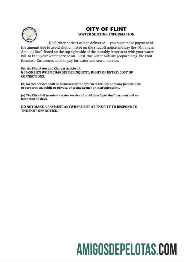 Berkualitas AS City of Flint Michigan Air Tagihan Tagihan shutoff notice, Word and PDF templat, versi 2