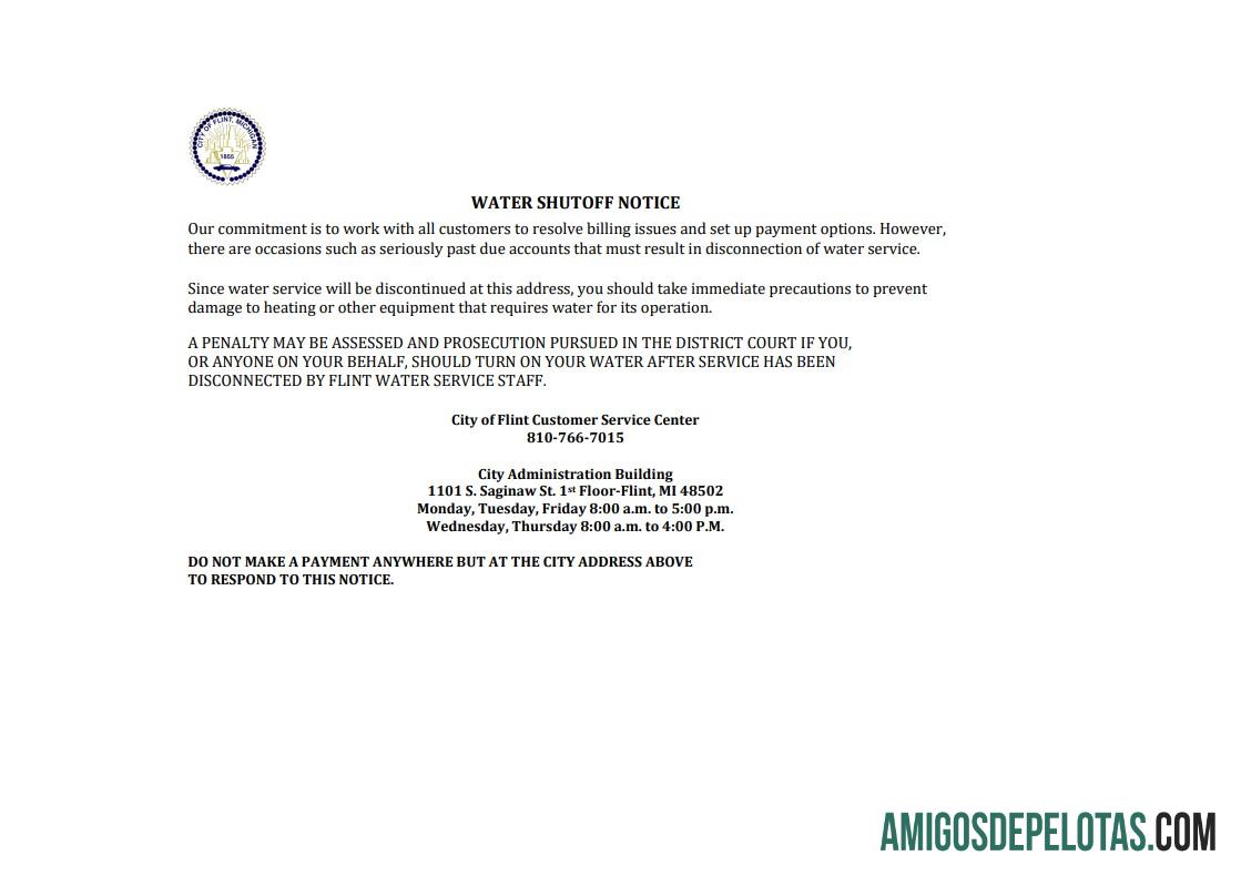 Premium AS City of Flint Michigan Air Tagihan Tagihan shutoff notice, Word and PDF templat, versi 3