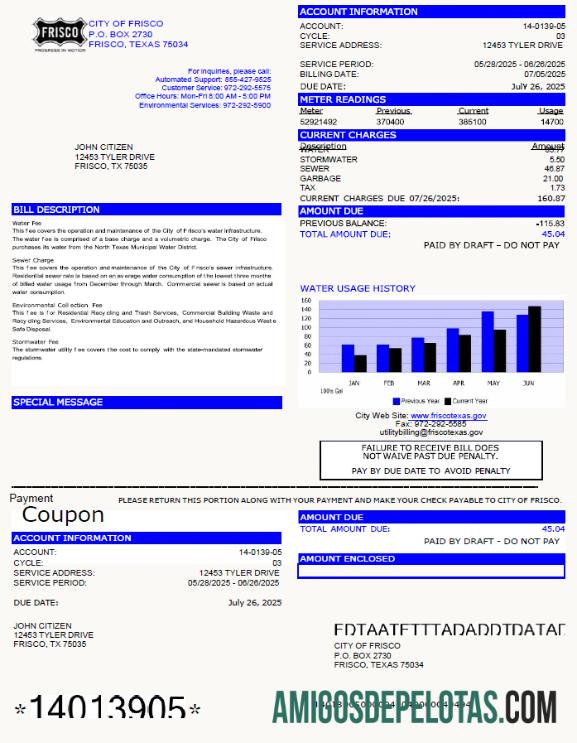 Berkualitas AS City of Frisco Tagihan Tagihan templat in Word and PDF format