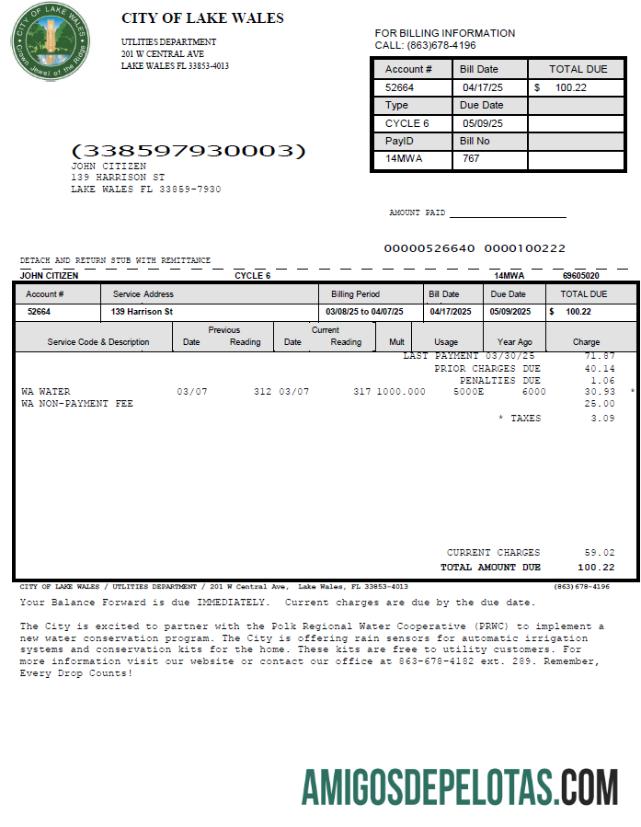 Profesional AS City of Lake Wales Tagihan Tagihan templat in Word and PDF format