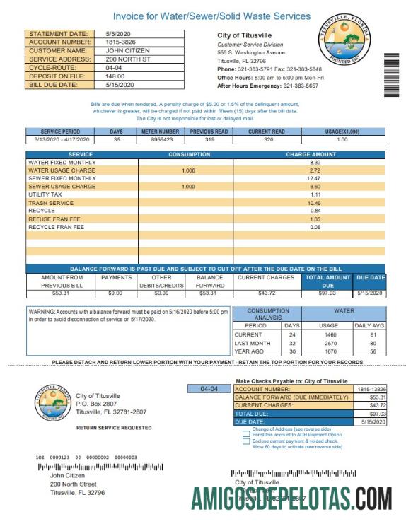 Premium AS City of Titusville Florida Tagihan Tagihan templat in Word and PDF format (.doc and .PDF)