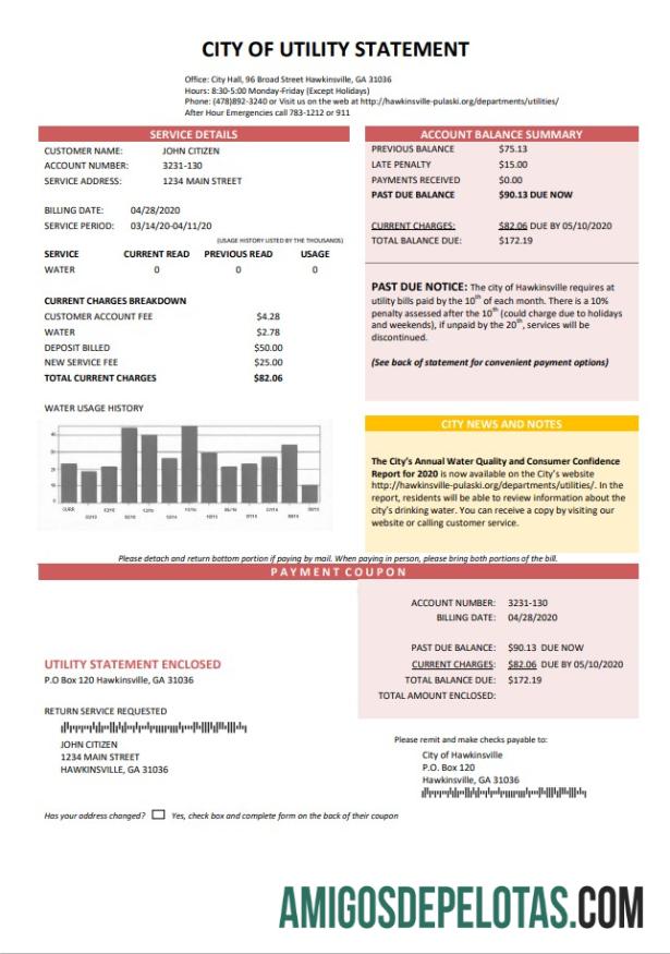 Realistis AS City of Tagihan laporan Air Tagihan Tagihan templat in Word and PDF format