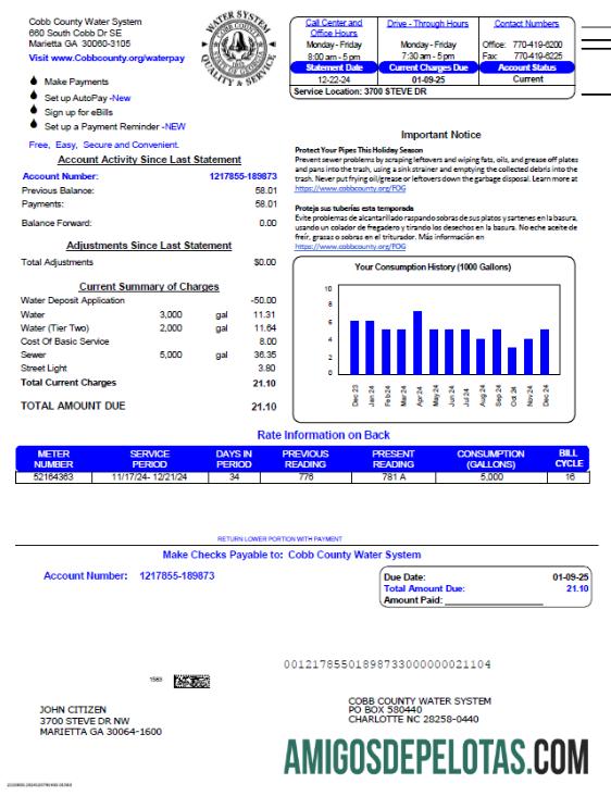 Realistis AS Cobb County Air Sistem Tagihan Tagihan templat in Word and PDF format, versi 3