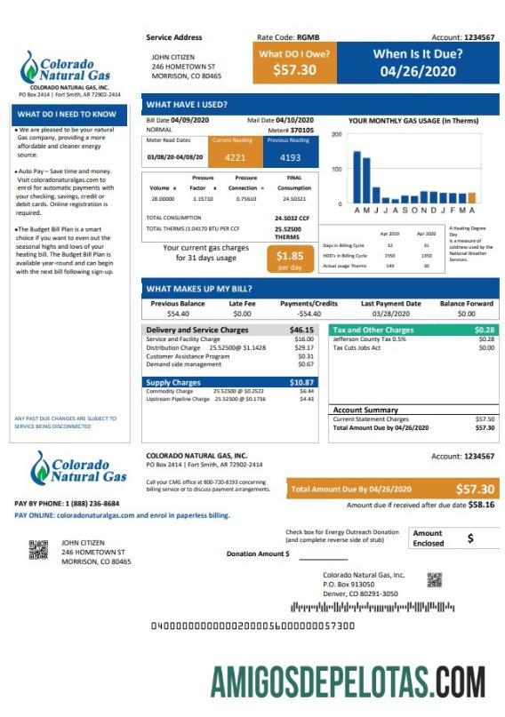 Premium AS Colorado Natural Gas Tagihan Tagihan templat in Word and PDF format