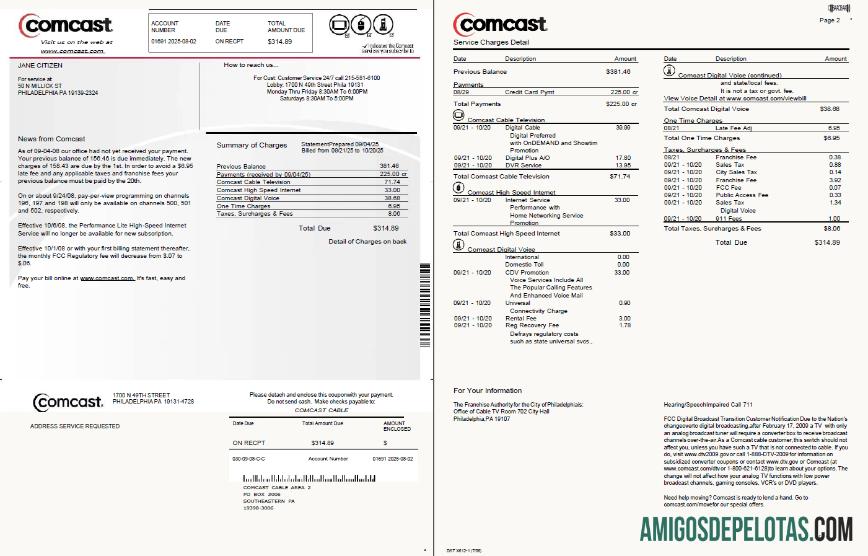 Berkualitas AS Comcast Tagihan Tagihan templat in Word and PDF format, 2 pages, versi 2