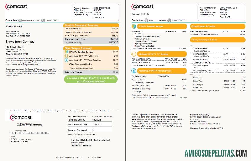 Berkualitas AS Comcast Tagihan Tagihan templat in Word and PDF format, 2 pages