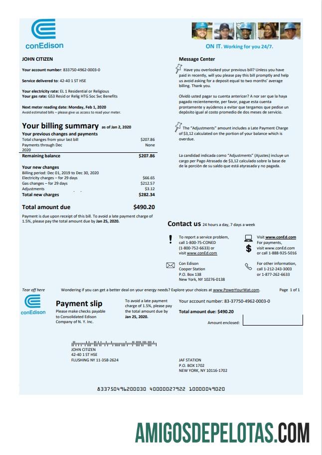 Realistis AS Con Edison Listrik Tagihan Tagihan templat in Word and PDF format