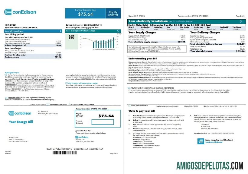 Berkualitas AS Con Edison Tagihan Tagihan templat in Word and PDF format, 2 pages (2021 April ΓÇô sekarang)