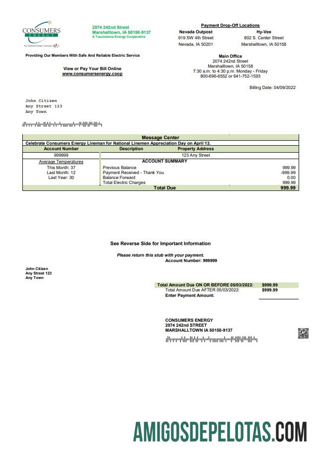 Dapat Diedit AS Consumers Energy Tagihan Tagihan templat in Word and PDF format