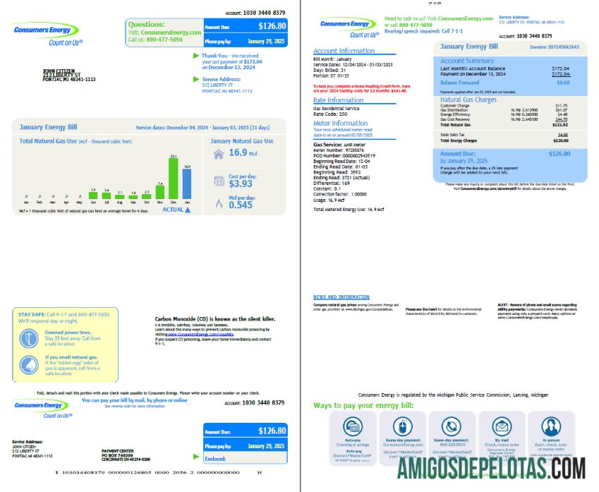 Dapat Diedit AS Consumers Energy Tagihan Tagihan templat in Word and PDF format, 2 pages, vesion 3