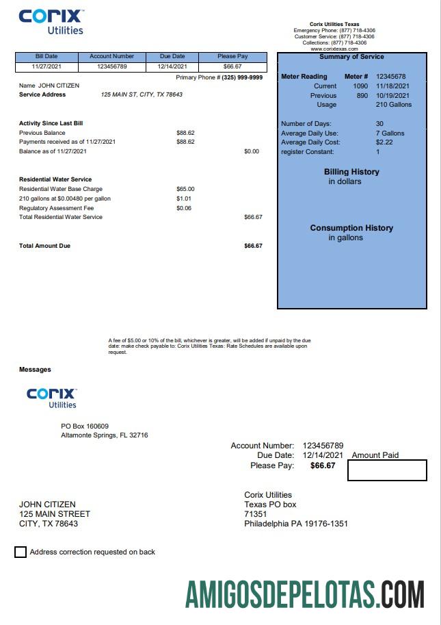 Berkualitas AS Corix Utilities Tagihan templat in Word and PDF format