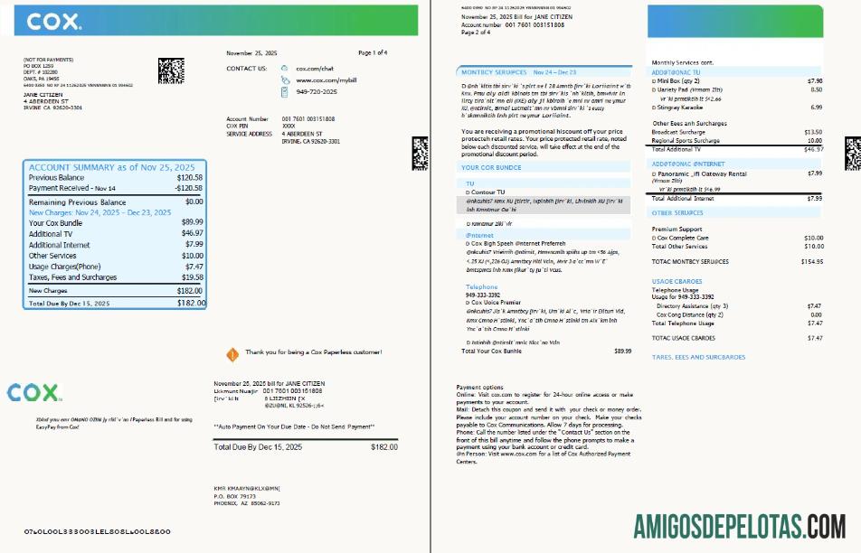 Dapat Diedit AS Cox Tagihan Tagihan templat in Word and PDF format, 4 pages, 1 2 pages