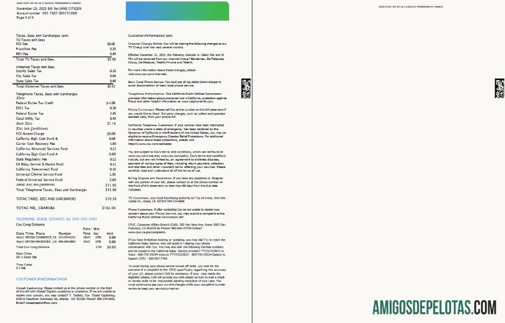 Berkualitas AS Cox Tagihan Tagihan templat in Word and PDF format, 4 pages, 3 4 pages