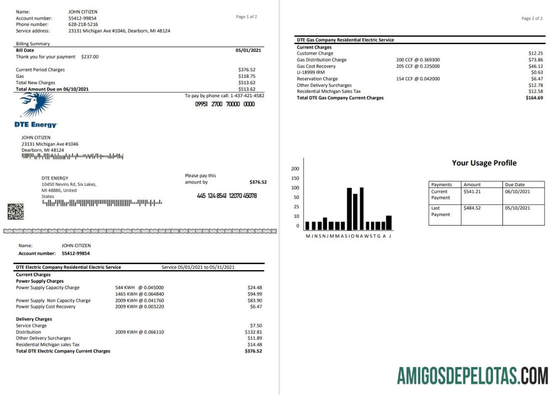 Dapat Diedit AS DTE Energy Tagihan Tagihan templat in Word and PDF format (2 pages)