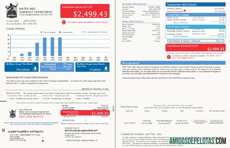 Profesional AS Detroit Air and Sewerage Department Tagihan Tagihan templat in Word and PDF format, 2 pages, versi 2
