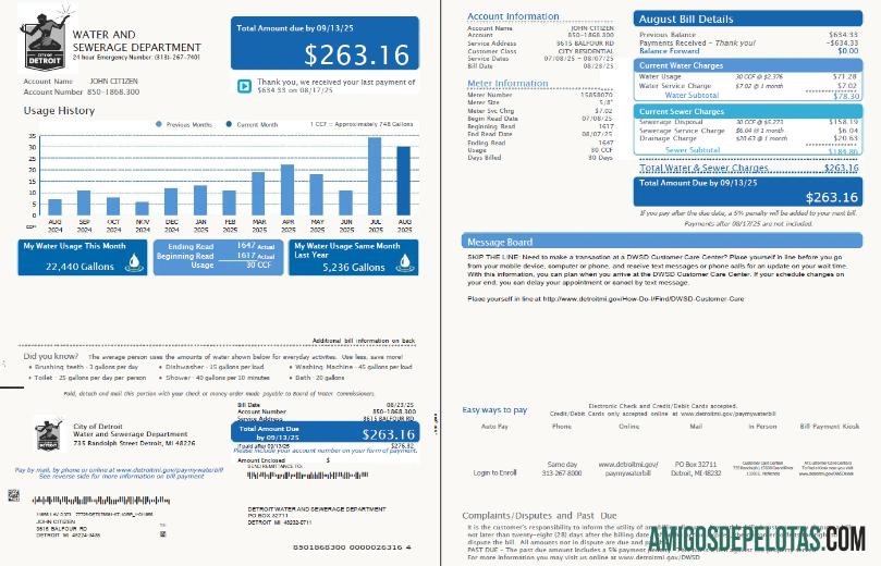 Berkualitas AS Detroit Air and Sewerage Department Tagihan Tagihan templat in Word and PDF format, 2 pages, versi 5