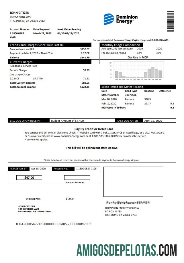 Premium AS Dominion Energy Tagihan Tagihan templat in Word and PDF format