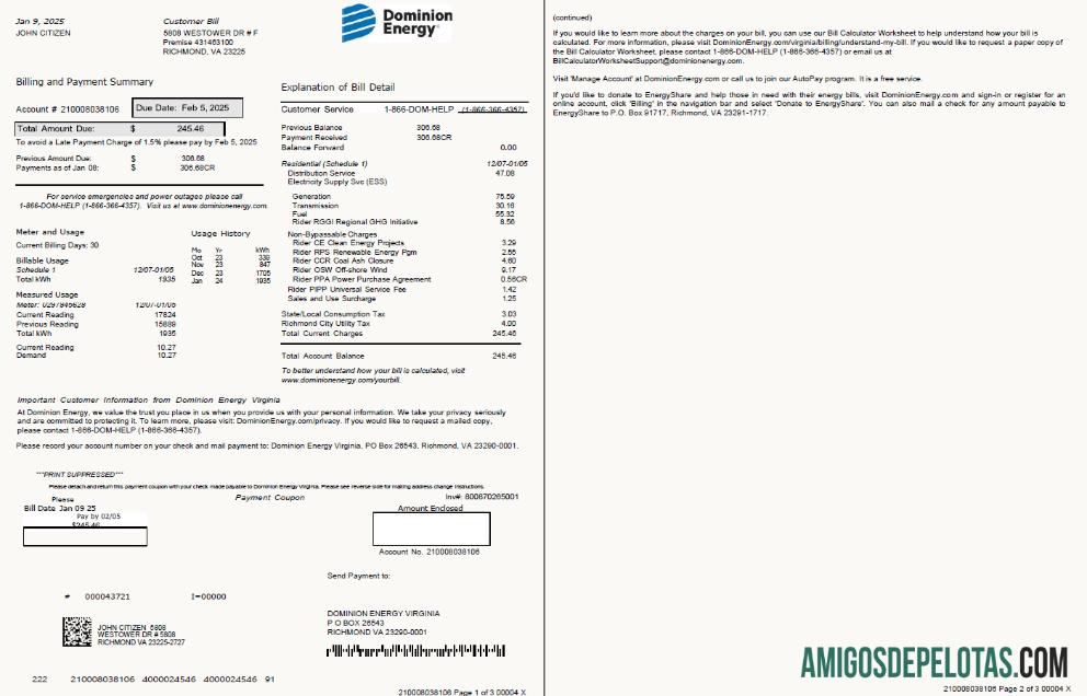 Premium AS Dominion Energy Tagihan Tagihan templat in Word and PDF format, 3 pages, 1 2 pages