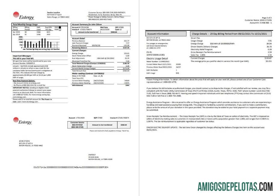 Realistis AS Entergy Listrik Tagihan Tagihan templat in Word and PDF format (2 pages)