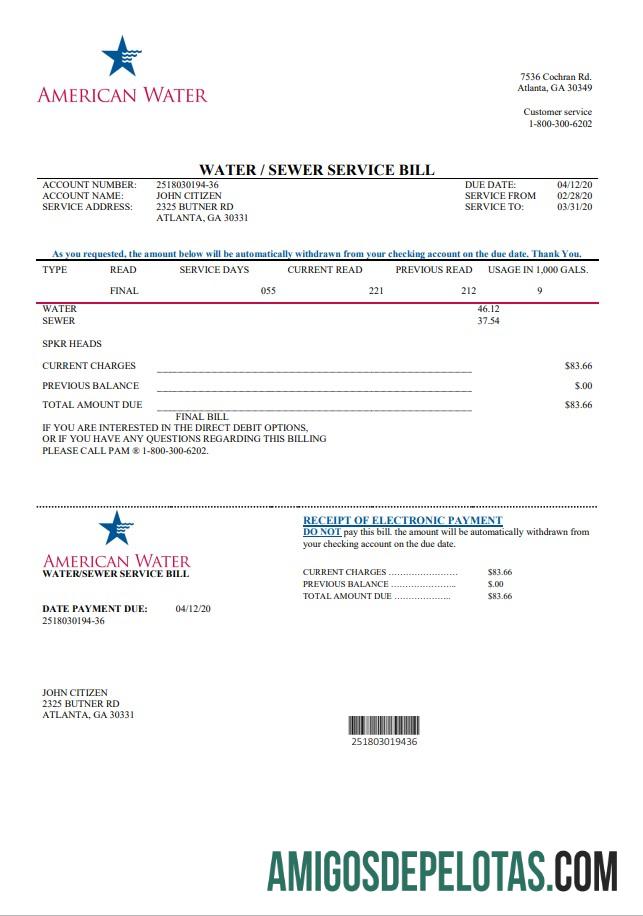 Berkualitas AS Georgia American Air Tagihan Tagihan templat in Word and PDF format