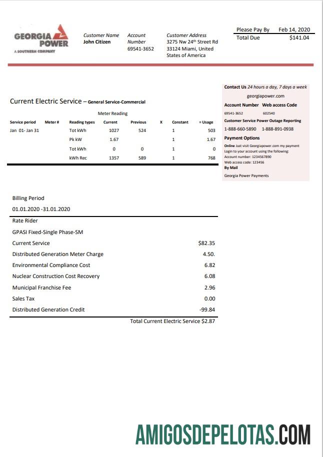 Premium AS Georgia Power Tagihan Tagihan templat in Word and PDF format, fully Dapat Diedit