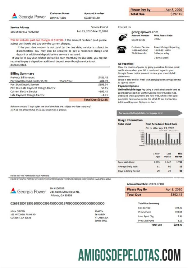 Realistis AS Georgia Power Tagihan Baru brand Tagihan templat in Word and PDF format, fully Dapat Diedit
