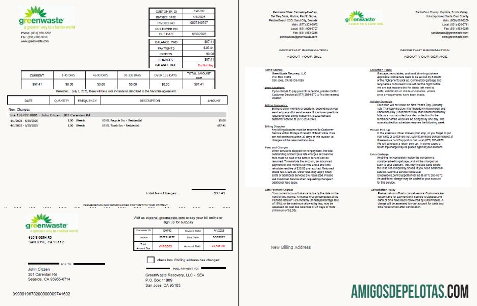 Profesional AS hijau Waste Tagihan Tagihan templat in Word and PDF format, 2 pages