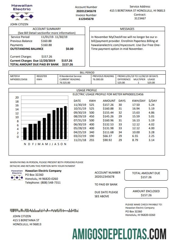 Dapat Diedit AS Hawaiian Electric Tagihan Tagihan templat in Word and PDF format (.doc and .PDF)