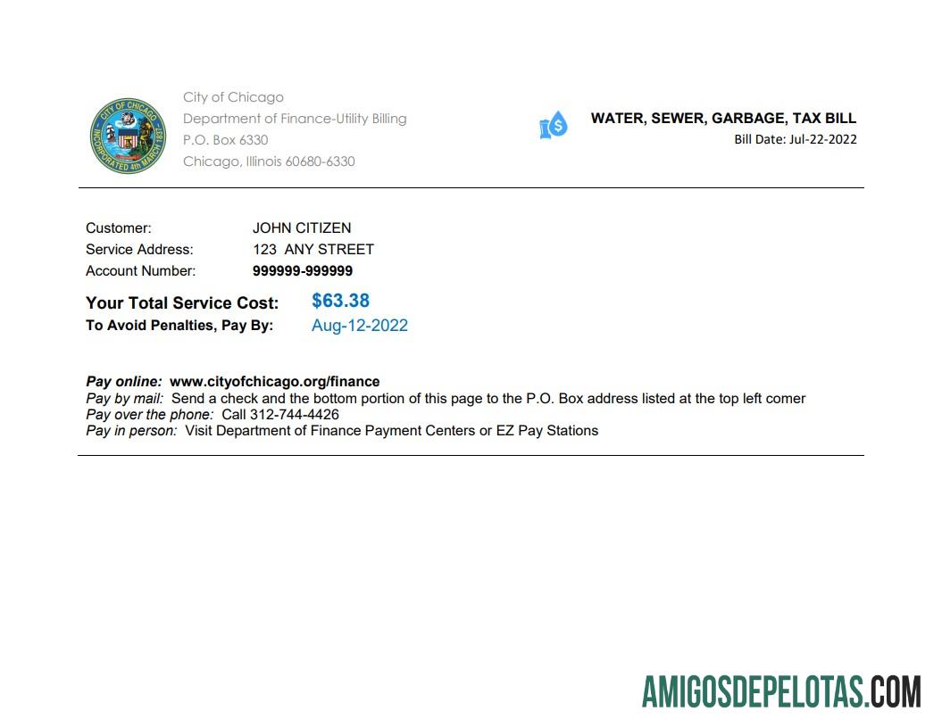 Dapat Diedit AS Illinois Chicago Air, sewer, garbage, pajak Tagihan Word and PDF templat