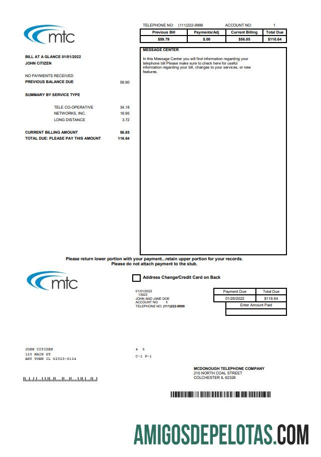 Realistis AS Illinois MTC Tagihan Tagihan templat in Word and PDF format