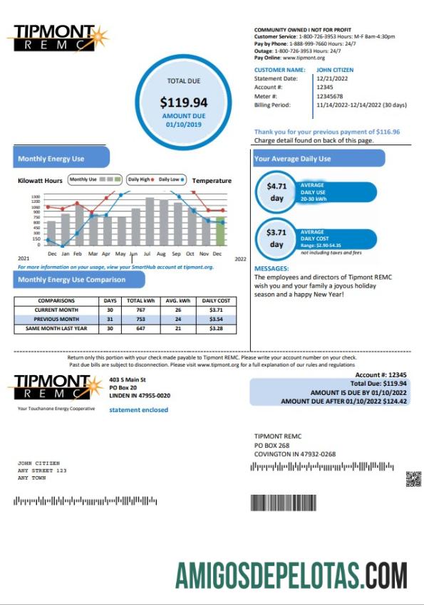 Dapat Diedit AS Indiana Tipmont Tagihan Tagihan templat in Word and PDF format