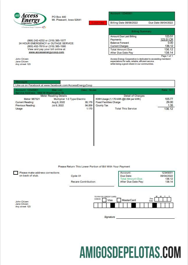 Berkualitas AS Iowa Access Energy Cooperative Tagihan Tagihan templat in Word and PDF format
