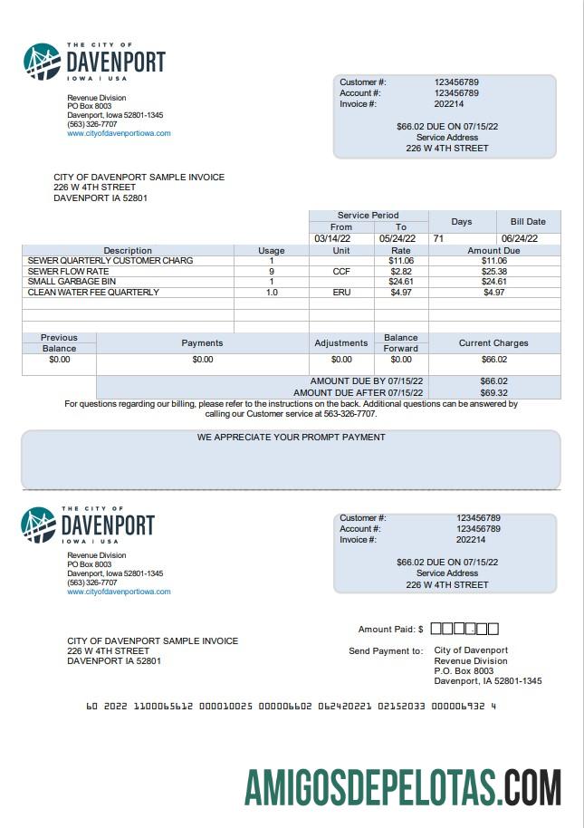 Dapat Diedit AS Iowa City of Davenport Tagihan Tagihan templat in Word and PDF format