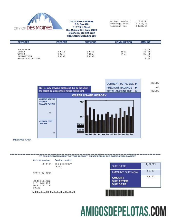 Dapat Diedit AS Iowa City of Des Moines Air Tagihan Tagihan templat in Word and PDF format