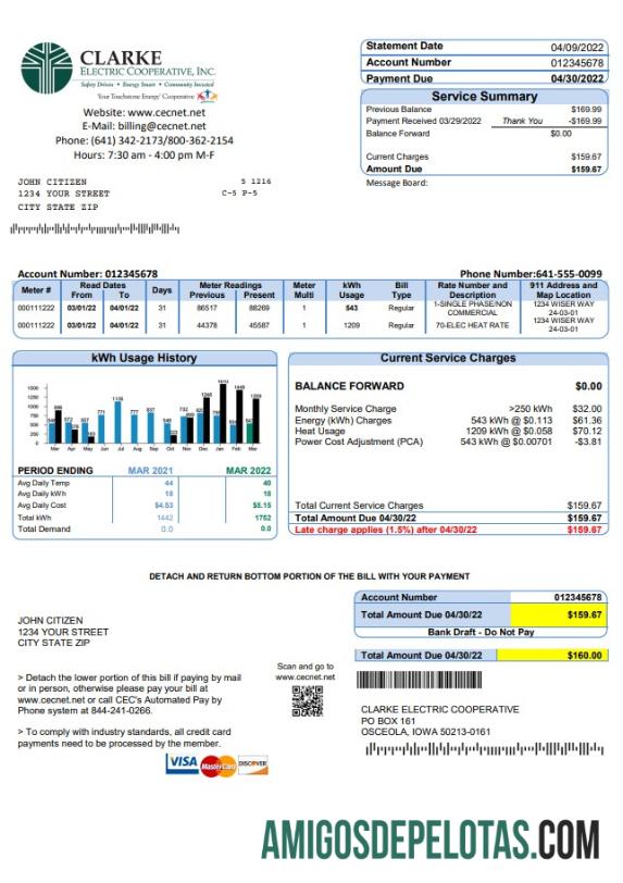 Realistis AS Iowa Clarke Electric Cooperative, Inc Tagihan Tagihan templat in Word and PDF format