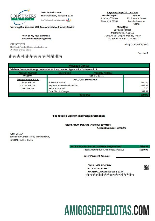 Profesional AS Iowa Consumers Energy Tagihan Tagihan templat in Word and PDF format