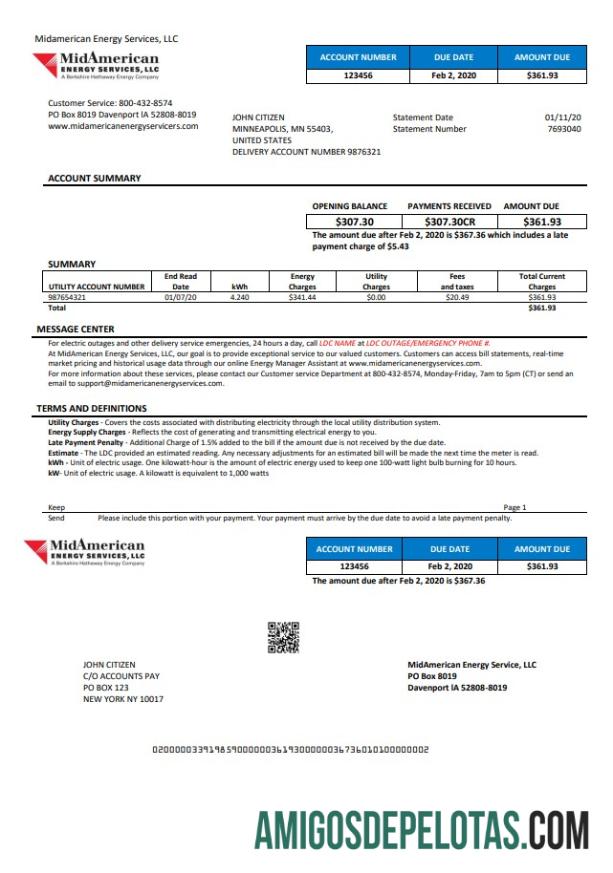 Profesional AS Iowa MidAmerican Energy Services Tagihan Tagihan templat in Word and PDF format