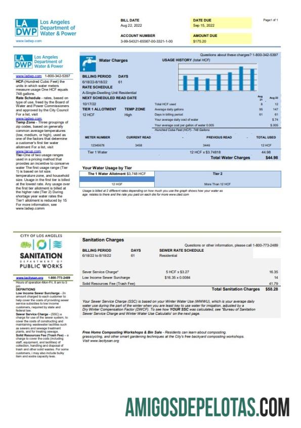 Berkualitas AS LA DWP Tagihan Tagihan templat in Word and PDF format