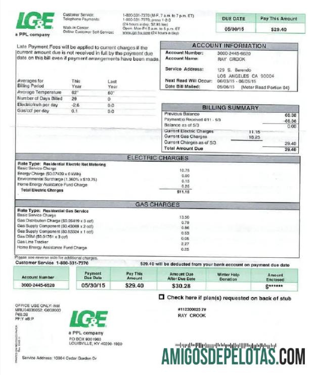 Dapat Diedit AS LG&E Tagihan Tagihan Word and PDF templat