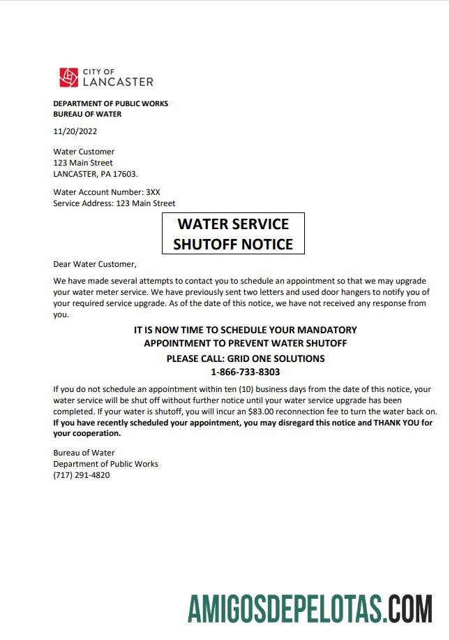 Profesional AS Lancaster Air layanan Tagihan Tagihan shutoff notice, Word and PDF templat