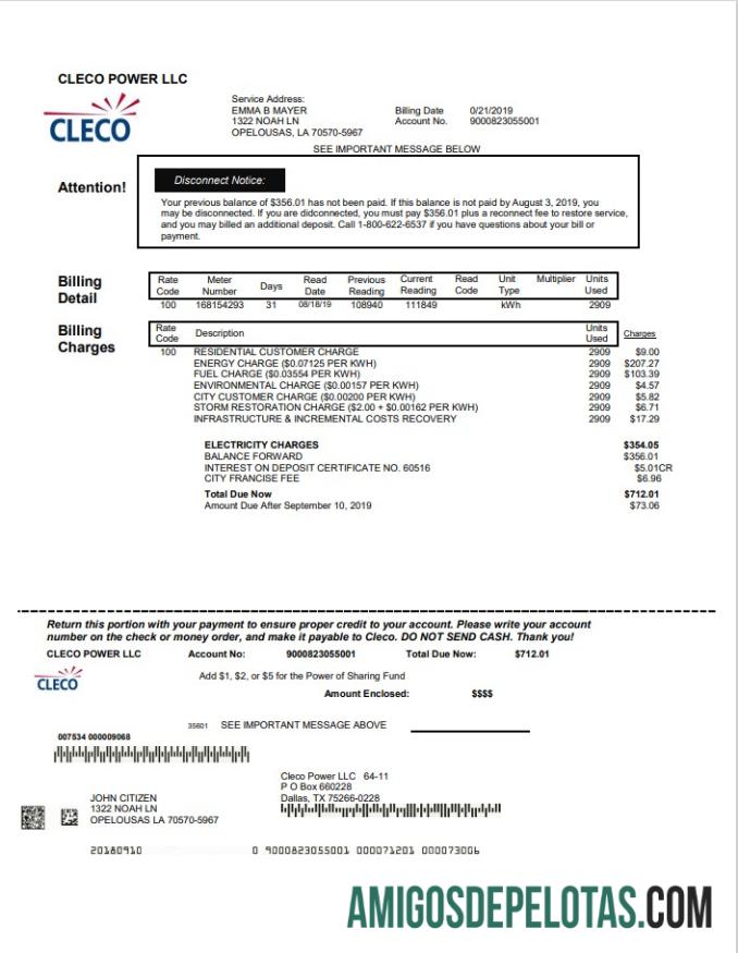 Berkualitas AS Louisiana Cleco Power Listrik Tagihan Tagihan templat in Word and PDF format