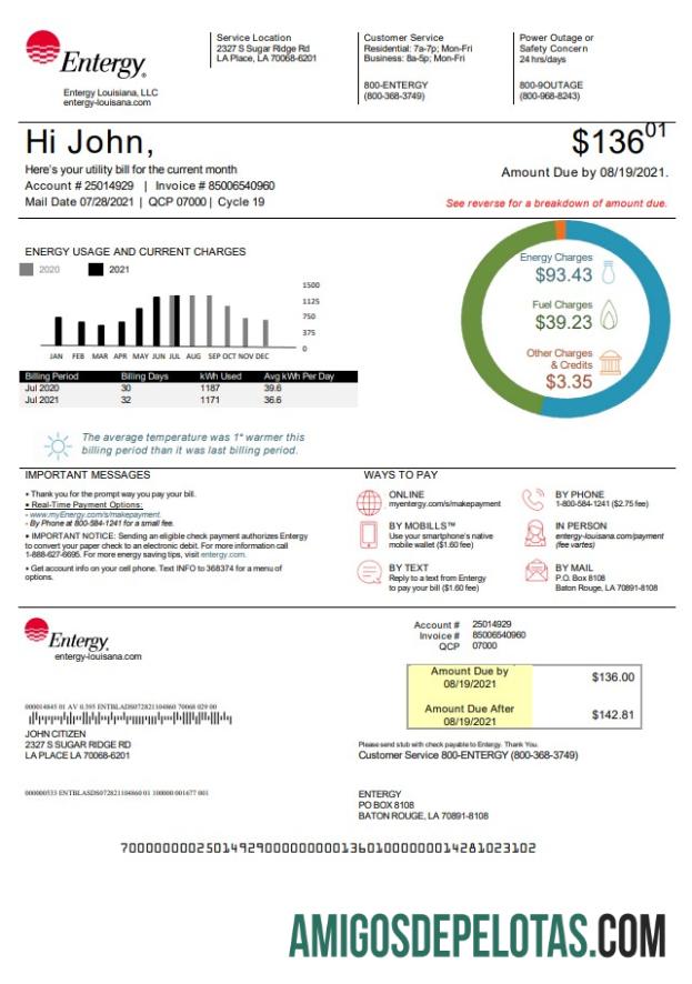 Dapat Diedit AS Louisiana Entergy Tagihan Tagihan templat in Word and PDF format, versi 2