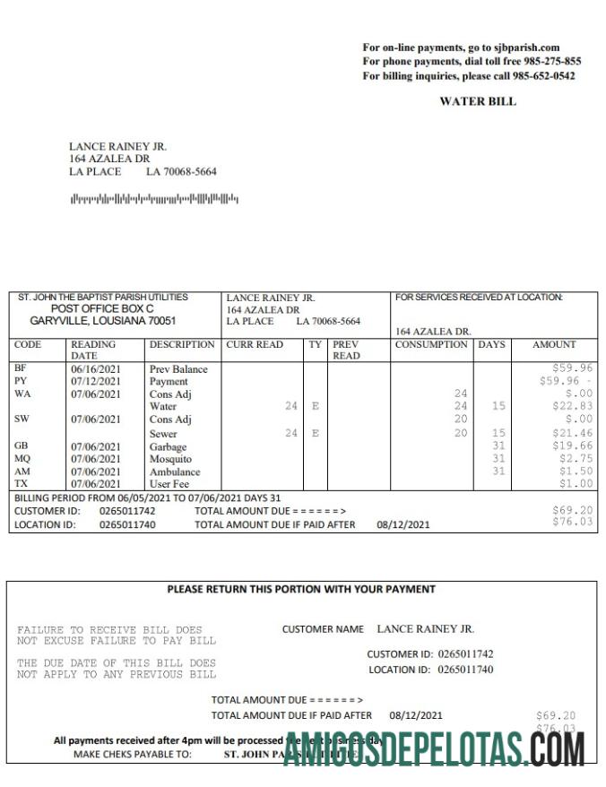 AS Louisiana St. John the Baptist Parish Air Tagihan in Word and PDF format makering