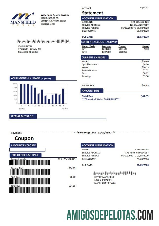Dapat Diedit AS Mansfield Texas Tagihan Tagihan templat in Word and PDF format (.doc and .PDF)