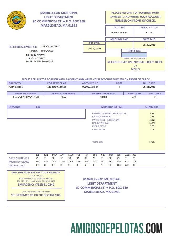 Berkualitas AS Marblehead Municipal Light Department Tagihan Tagihan templat in Word and PDF format