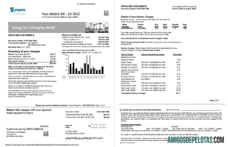 Premium AS Maryland Pepco Tagihan Tagihan, Word and PDF templat, 3 pages 1 2