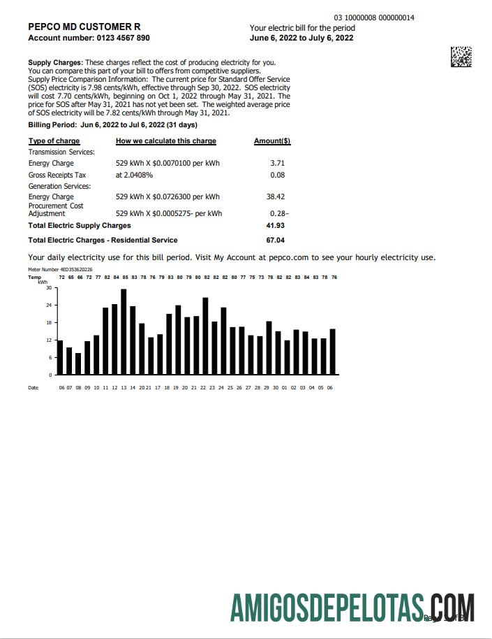 Realistis AS Maryland Pepco Tagihan Tagihan, Word and PDF templat, 3 pages 3
