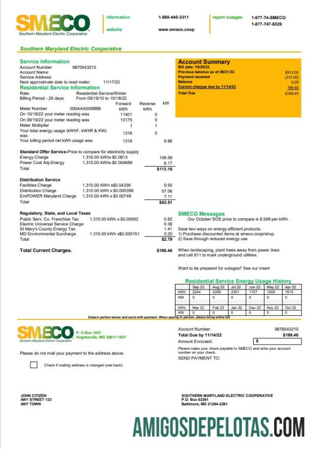 Realistis AS Maryland SMECO Tagihan Tagihan templat in Word and PDF format